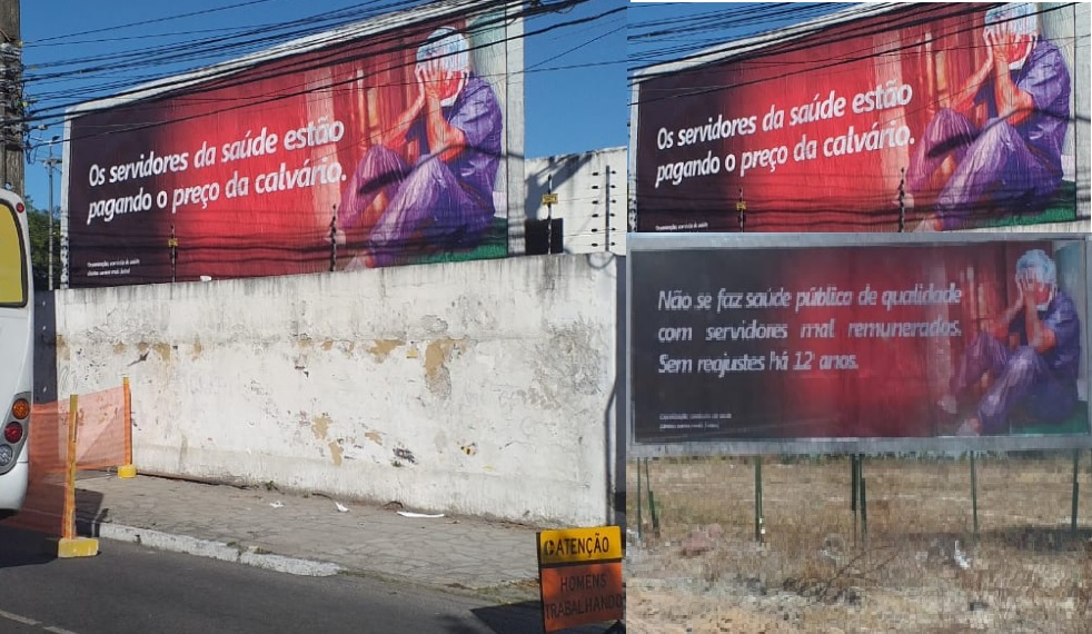 PROTESTOS CONTRA ORCRIM GIRASSOL – “Os servidores da saúde estão pagando o preço da Calvário” denunciam trabalhadores, em outdoors espalhados na Capital