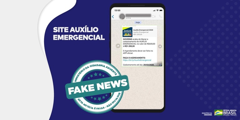 GOVERNO FEDERAL ADVERTE : É fake site de cadastramento para receber “Auxílio Emergencial 2020”