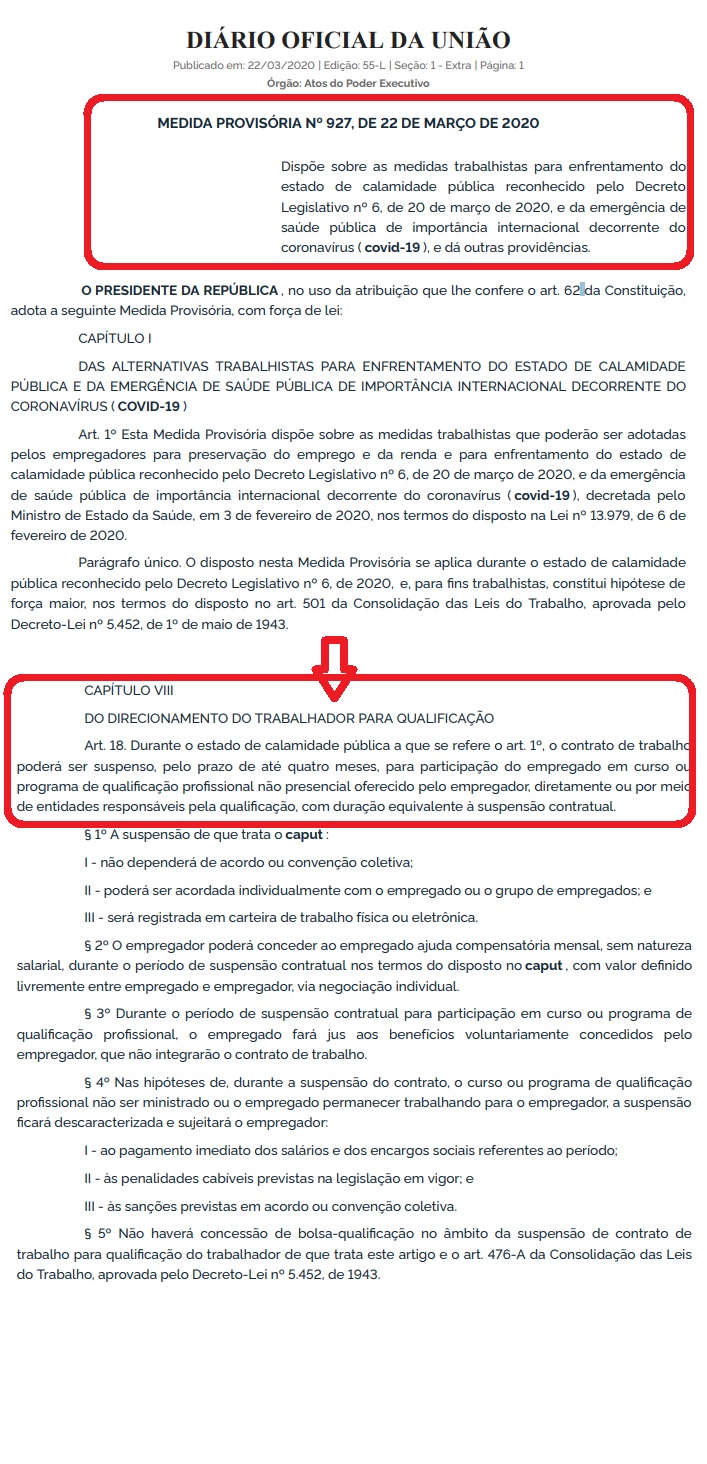 VEJA PUBLICAÇÃO – MP do Governo Federal que permite suspensão de contrato de trabalho por até 4 meses pode evitar demissão em massa no país