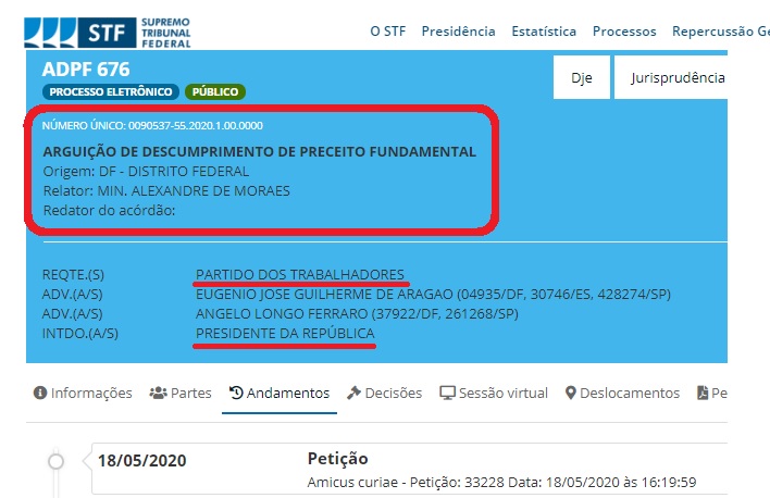 VEJA DOCUMENTO – PT ingressa com ação para o STF proibir Bolsonaro de falar e estimular uso da cloroquina contra o novo coronavírus