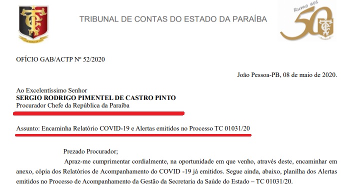 TCE compartilha com CGU, MPF, MPE e TCU relatórios e alertas em processo de acompanhamento de gastos e ações do Governo da Paraíba na pandemia