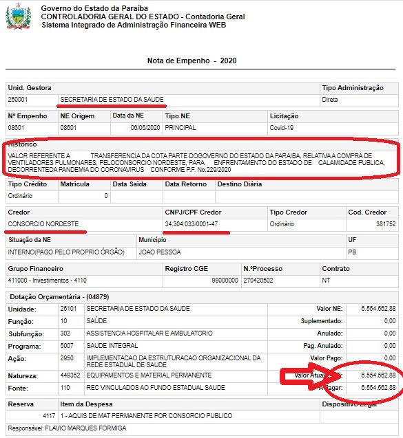 VEJA DOCUMENTOS – Auditoria do TCE quer explicação do Governo da Paraíba sobre notas de empenho de R$ 11,5 milhões em favor do Consórcio Nordeste
