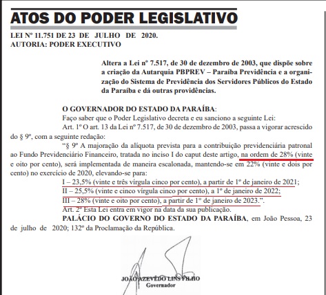 PBPREV – Governo publica escalonamento da majoração da contribuição previdenciária patronal em 23,5% em 2021, 25,5% em 2022, e 28% em 2023