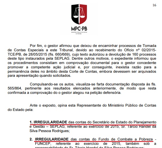MP de Contas emite parecer por irregularidades das contas do Fundo de Combate a Pobreza gerido pelo Governo do Estado
