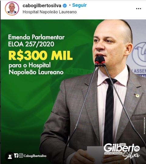 Deputado Cabo Gilberto destina emenda de R$ 300 mil para Hospital Napoleão Laureano referência no tratamento do câncer. ” A nossa missão é lutar pelos cidadãos paraibanos”