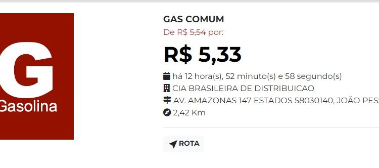 GASOLINA R$ 5,33- Posto no Bairro dos Estados, na Capital tem preço mais baixo do combustível