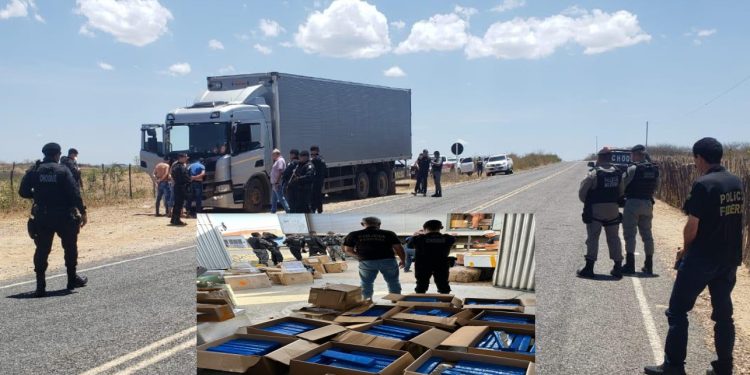 Após denúncia anônima, PF e PM apreendem caminhão na Paraíba com 1 tonelada de maconha e cocaína