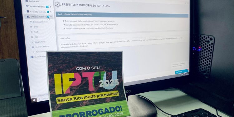 Prazo para pagamento do IPTU 2025 sem multas e juros é prorrogado em Santa Rita até dia 31 de outubro