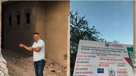 Deputado estadual Sargento Neto denuncia obra de creche inacabada do Governo em Fagundes