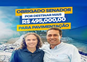Prefeito Léo Bandeira agradece ao senador Veneziano destinação de mais recursos para pavimentação de ruas em Lucena