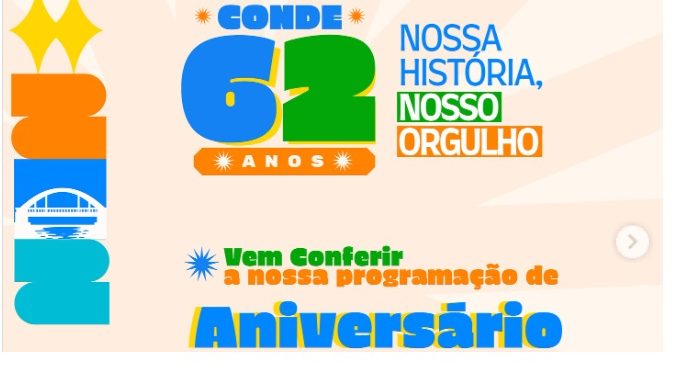 Conde celebra 62 anos com uma programação que une história, conquistas e participação popular